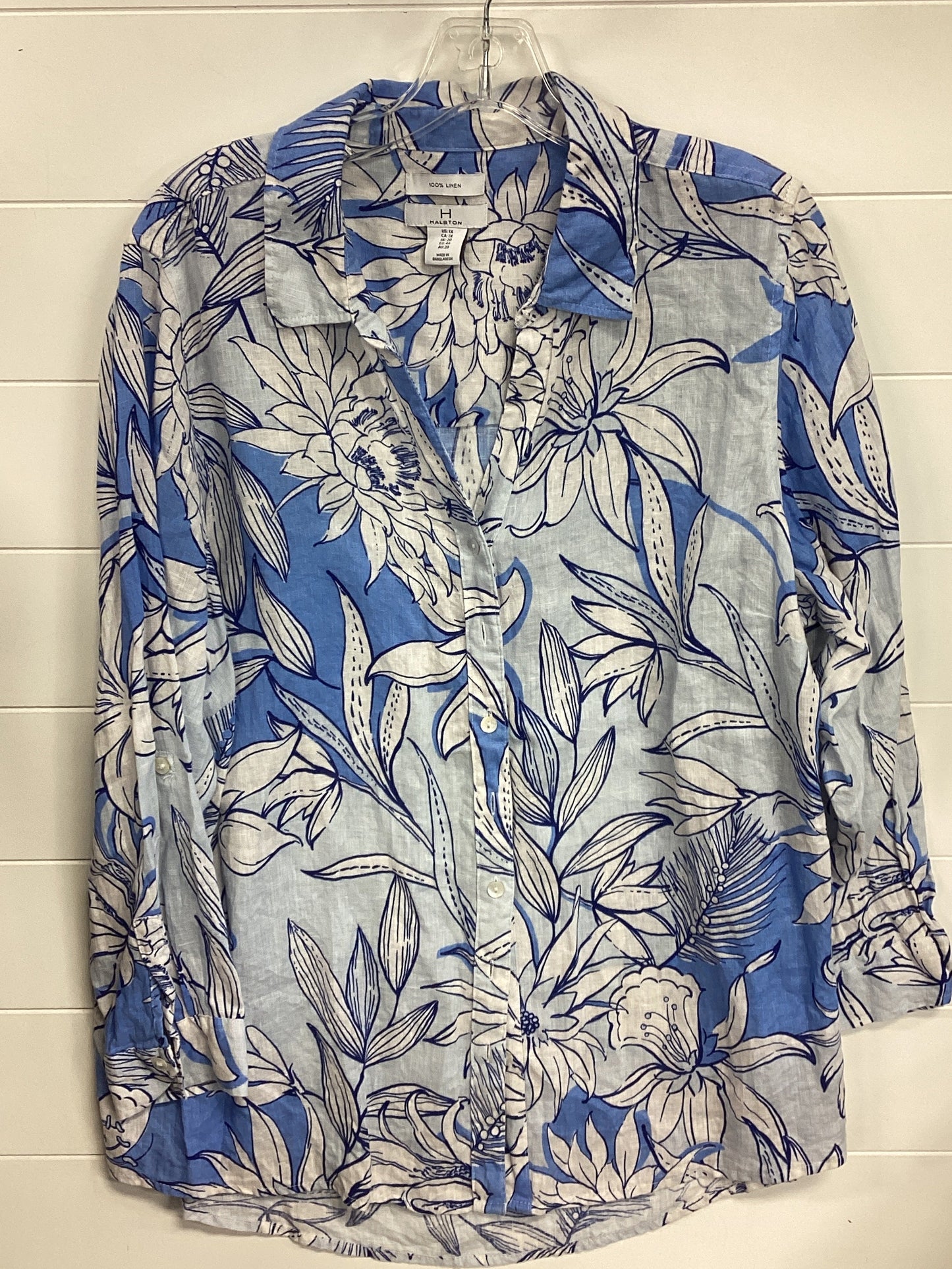 Top Ls Designer By Halston In Blue & White, Size:1X