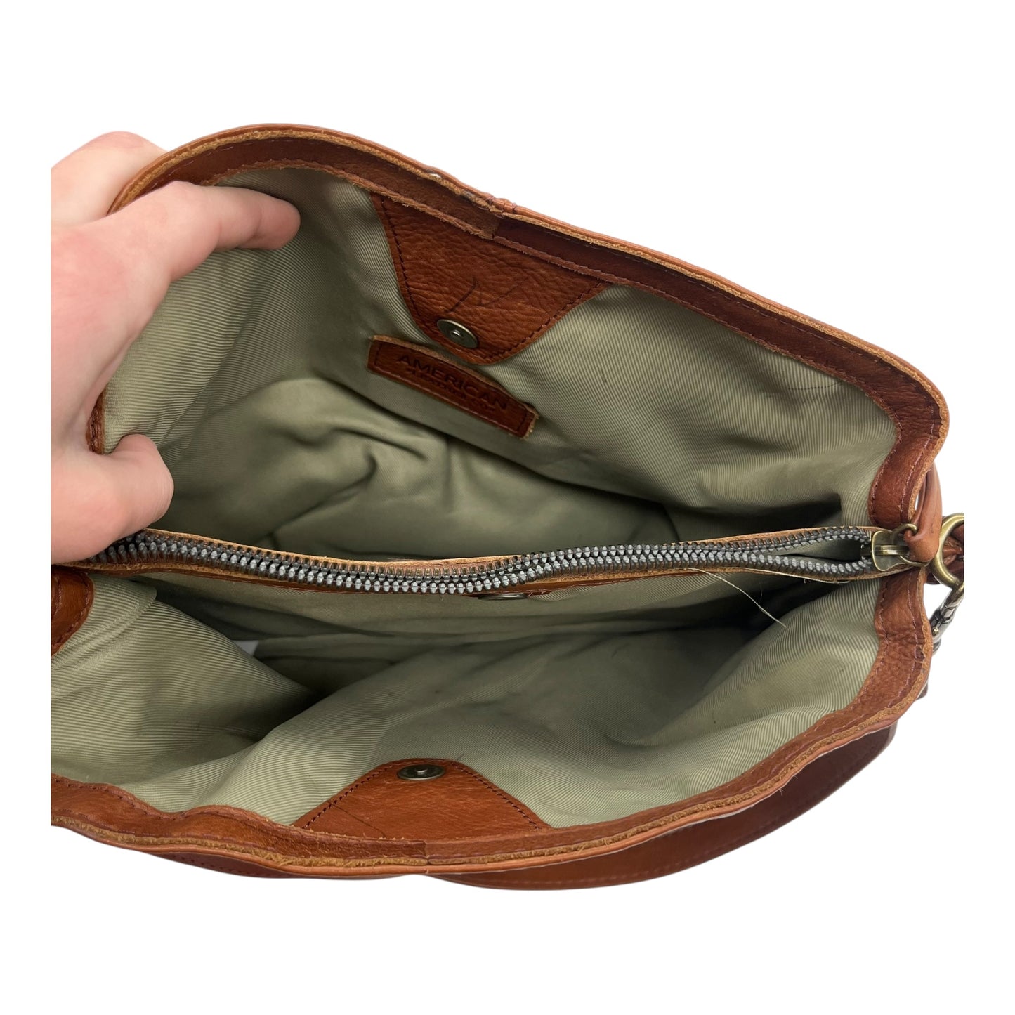 Handbag Leather By Clothes Mentor In Brown, Size:Medium