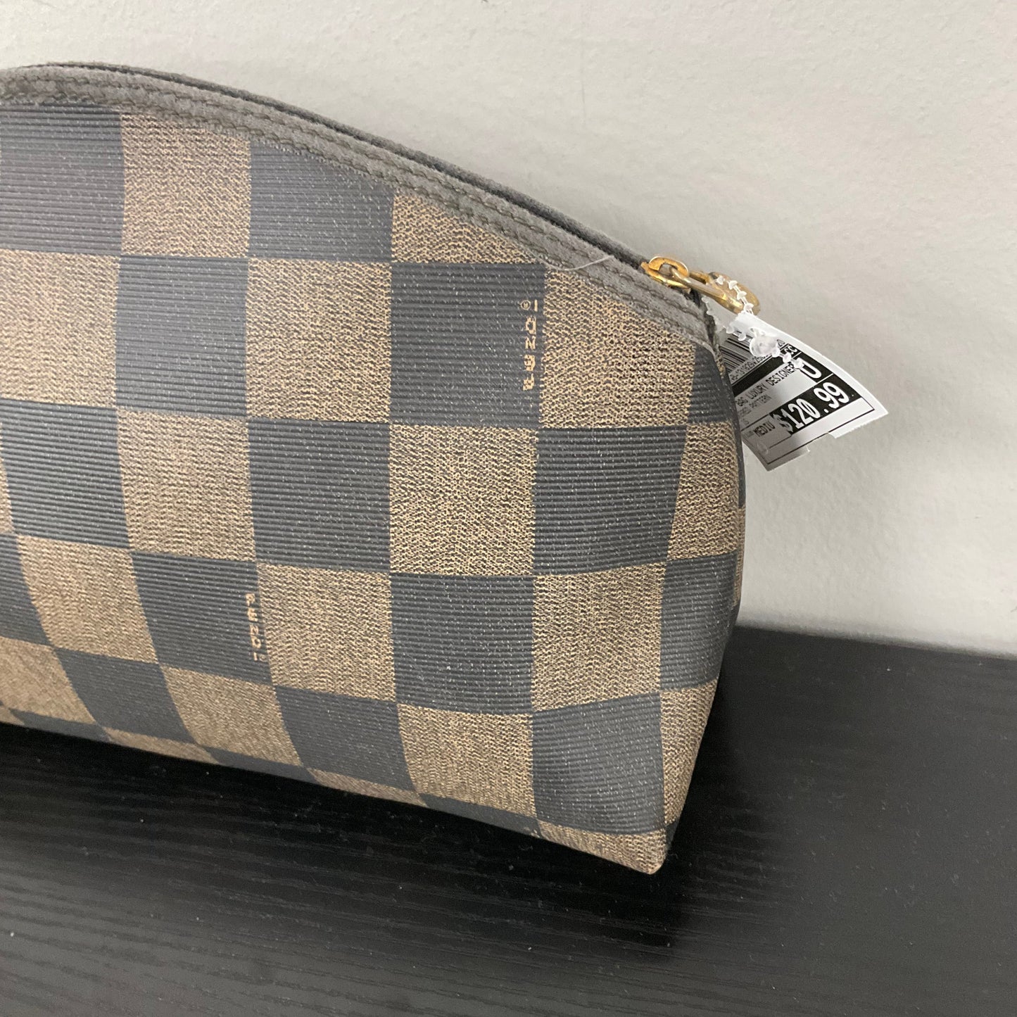 Makeup Bag Luxury Designer by Fendi In Checkered Pattern, Size: Medium