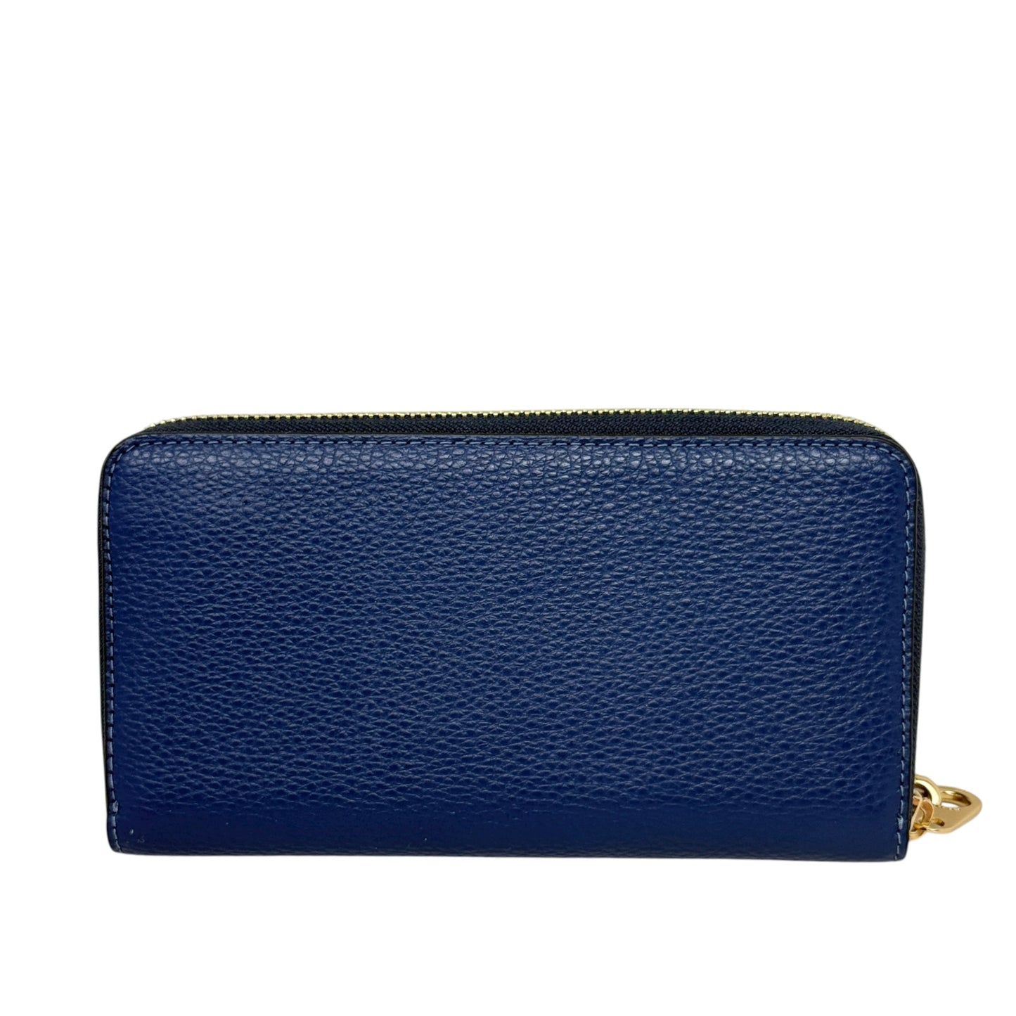 Long Zip Around Wallet Wristlet Designer By Coach In Gold Deep Blue, Size: Medium
