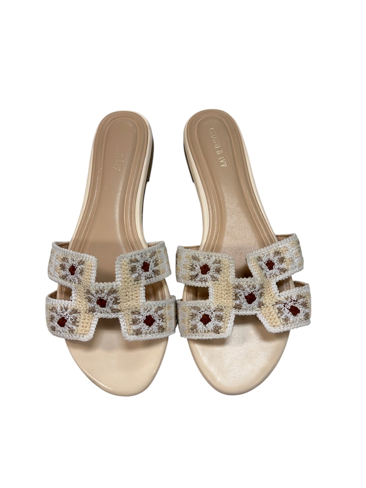 Sandals Flats By Crown And Ivy In Tan & Yellow, Size:8.5