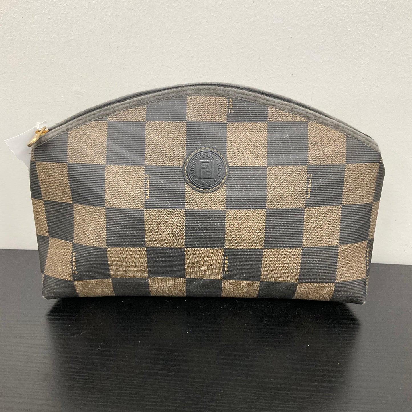 Makeup Bag Luxury Designer by Fendi In Checkered Pattern, Size: Medium