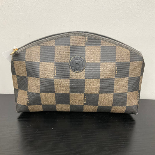 Makeup Bag Luxury Designer by Fendi In Checkered Pattern, Size: Medium