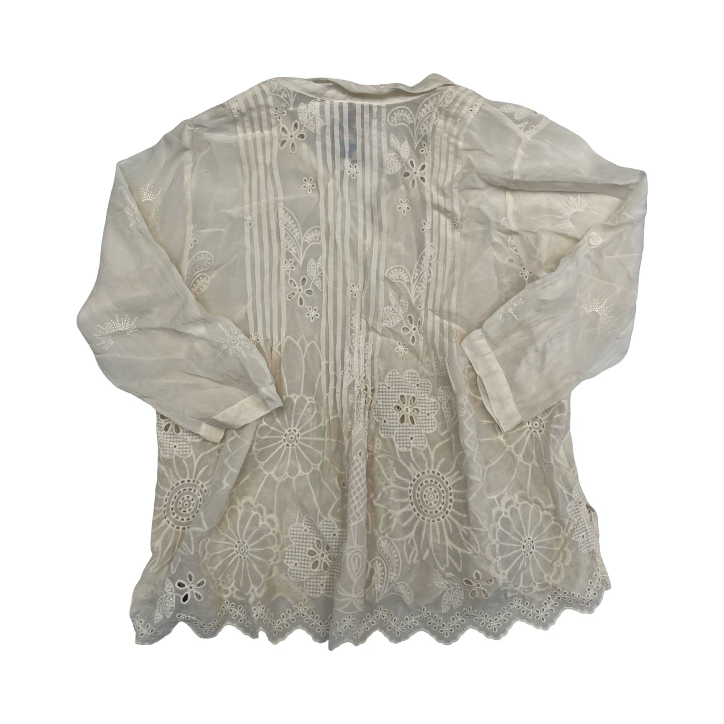 Top 3/4 Sleeve Designer By Johnny Was In Cream, Size:M