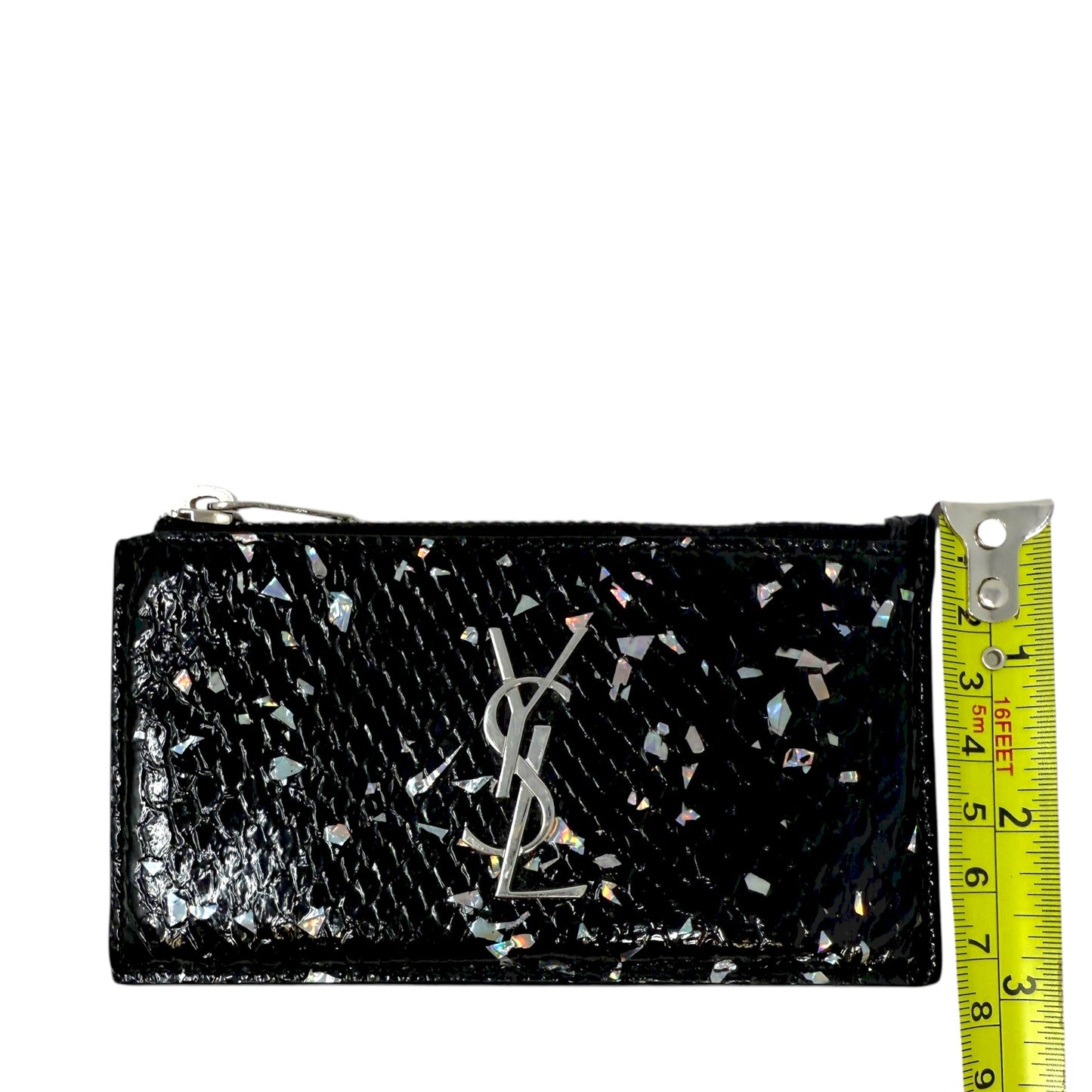 Fragments Glitter Python Card Case In Black Luxury Designer By Yves Saint Laurent, Size: Small