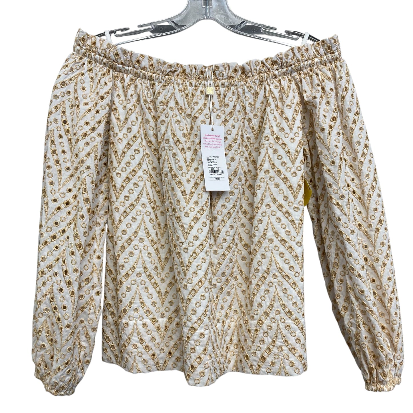 Top Ls Designer By Lilly Pulitzer In White & Yellow/Golf, Size:Xs