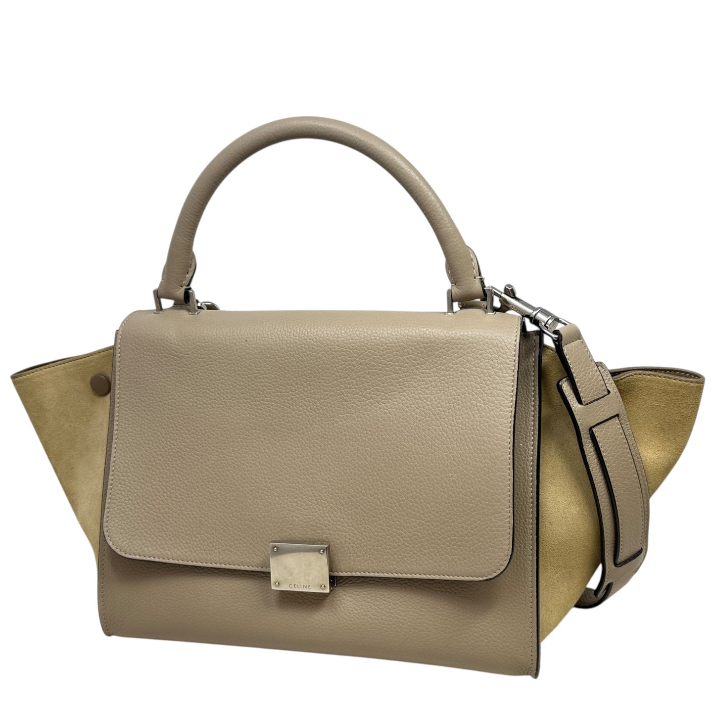 Drummed Calfskin Suede Medium Trapeze Souris Tote Luxury Designer By Celine, Size: Medium