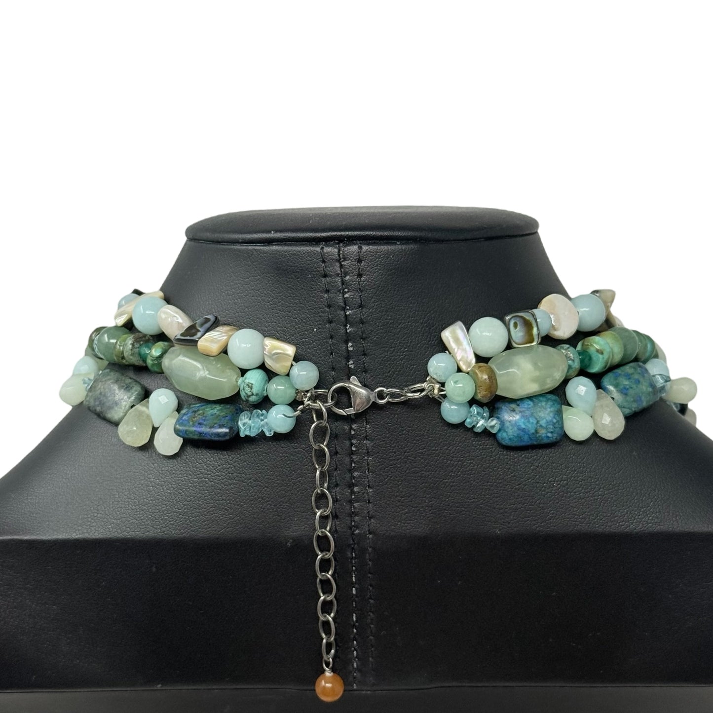 Vintage Multi Stone & Abalone Triple Strand Beaded Necklace