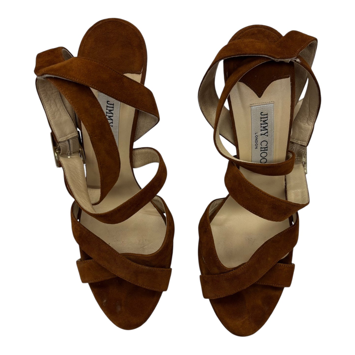 Sandals Luxury Designer By Jimmy Choo In Brown, Size:10