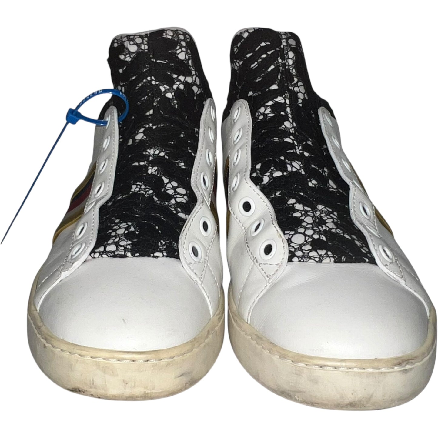 Shoes Luxury Designer By Gucci In Black & White, Size: 9