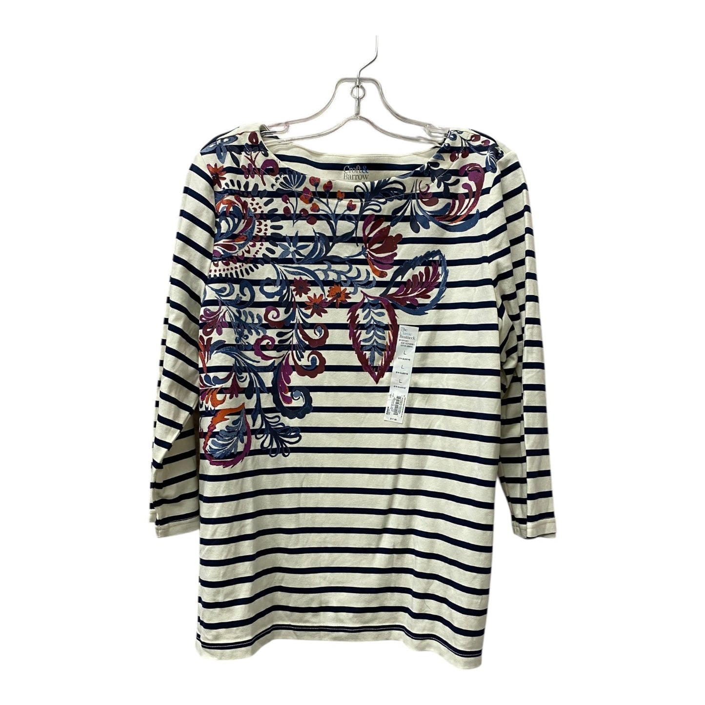 Top 3/4 Sleeve Basic By Croft And Barrow In Cream, Size:L