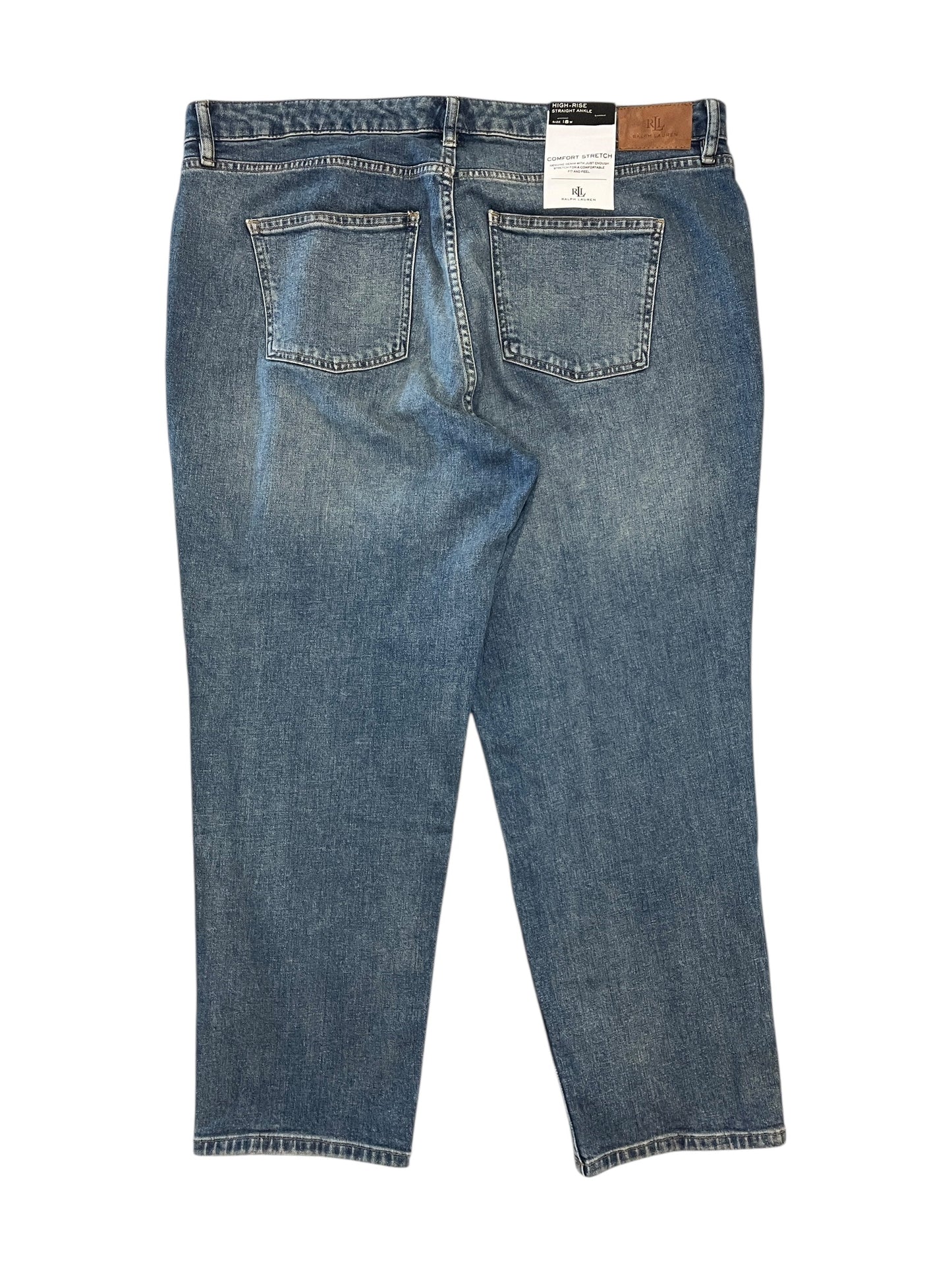 Jeans Straight By Lauren By Ralph Lauren In Blue Denim, Size:18