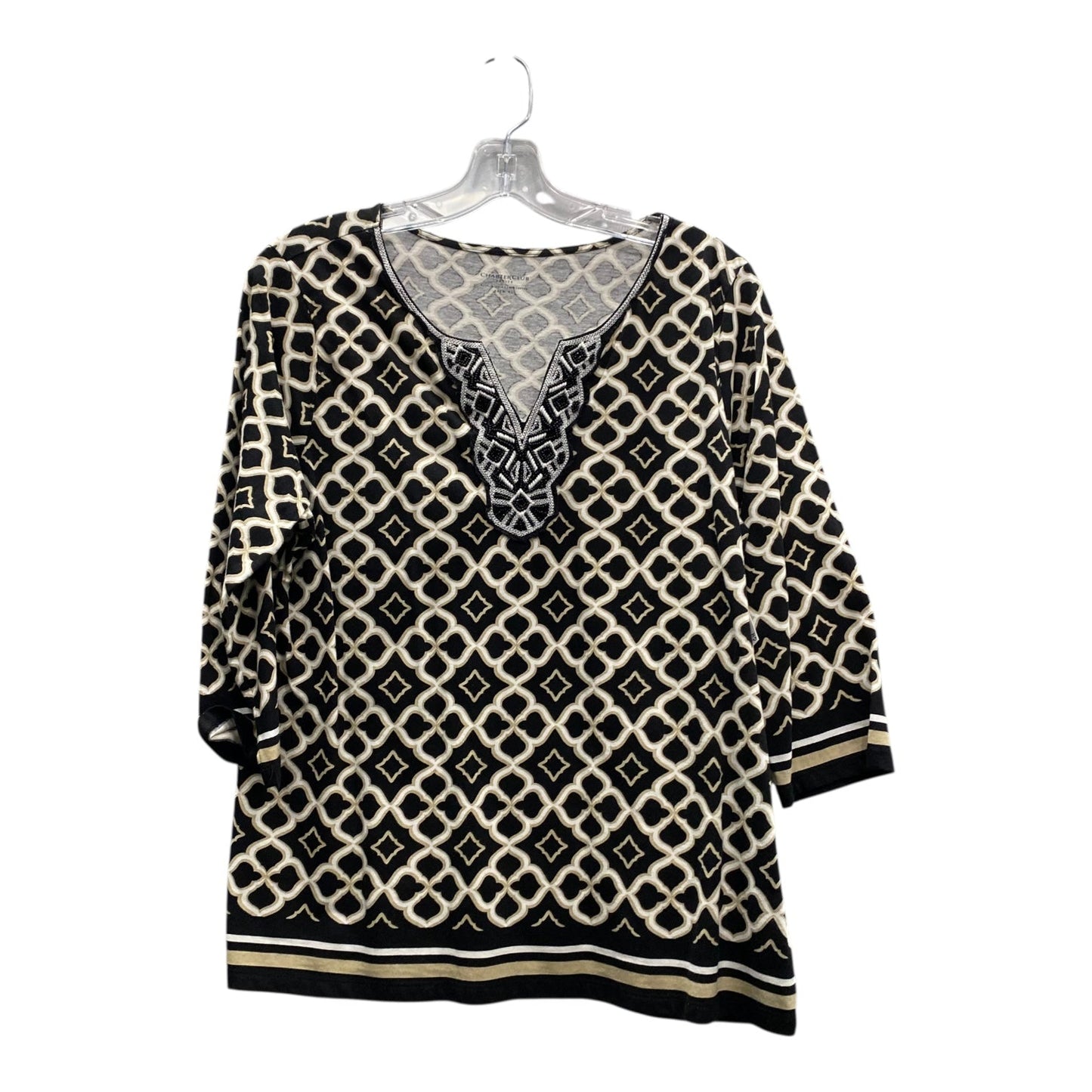 Top 3/4 Sleeve By Charter Club In Black & Tan, Size:Xl
