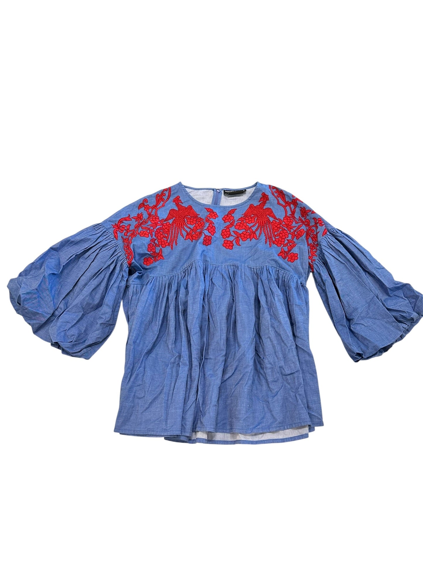 Blouse Ls By Anthropologie In Blue & Red, Size:M