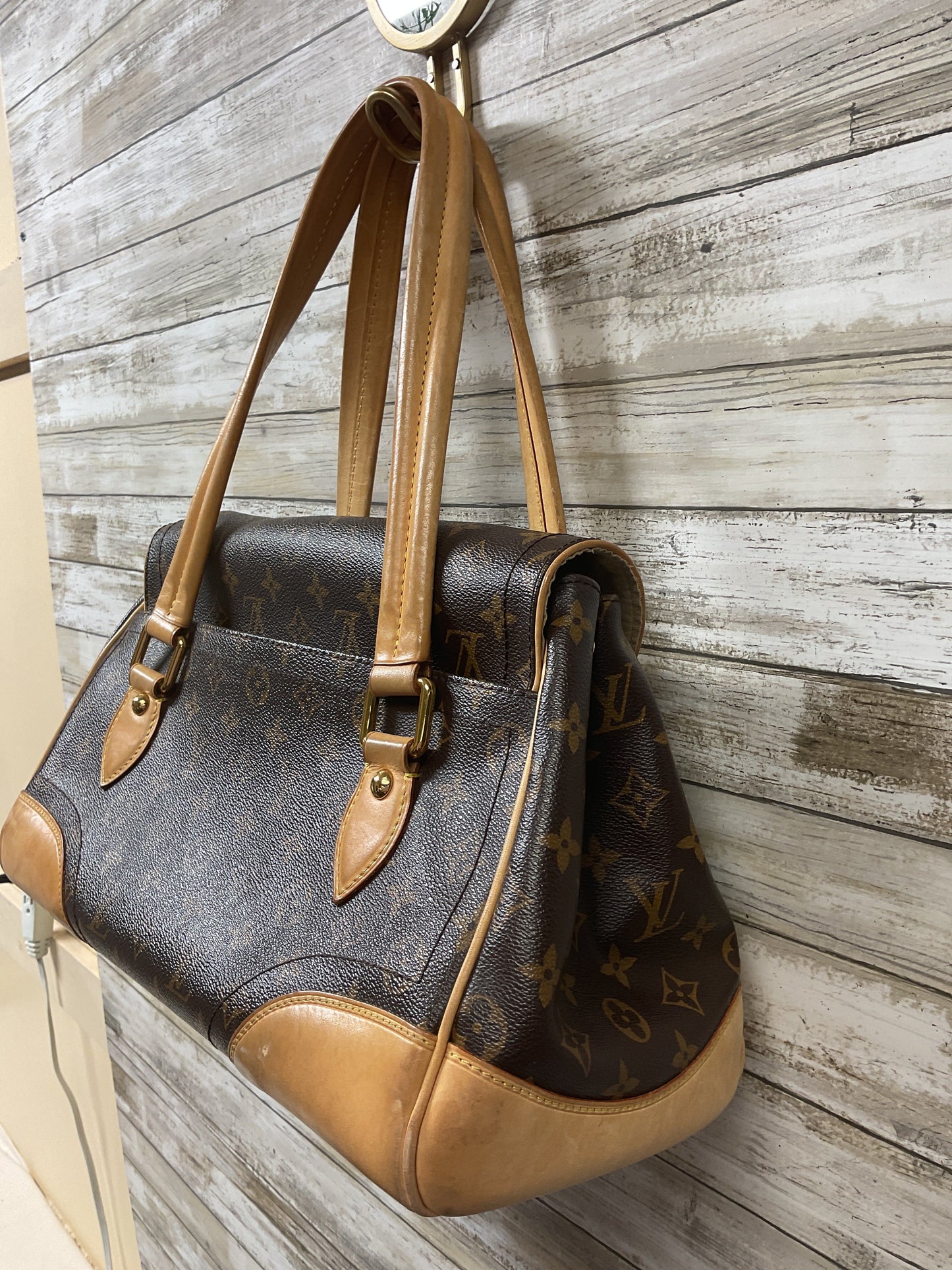 Handbag Luxury Designer By Louis Vuitton In Brown, Size:Large