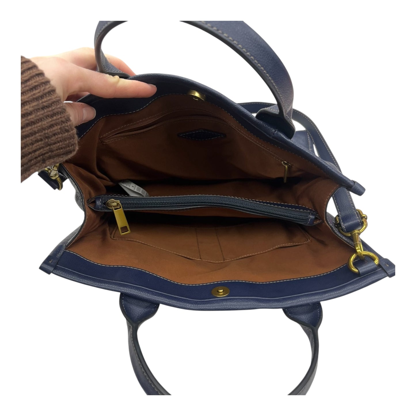 Handbag Leather By Fossil In Blue, Size:Medium