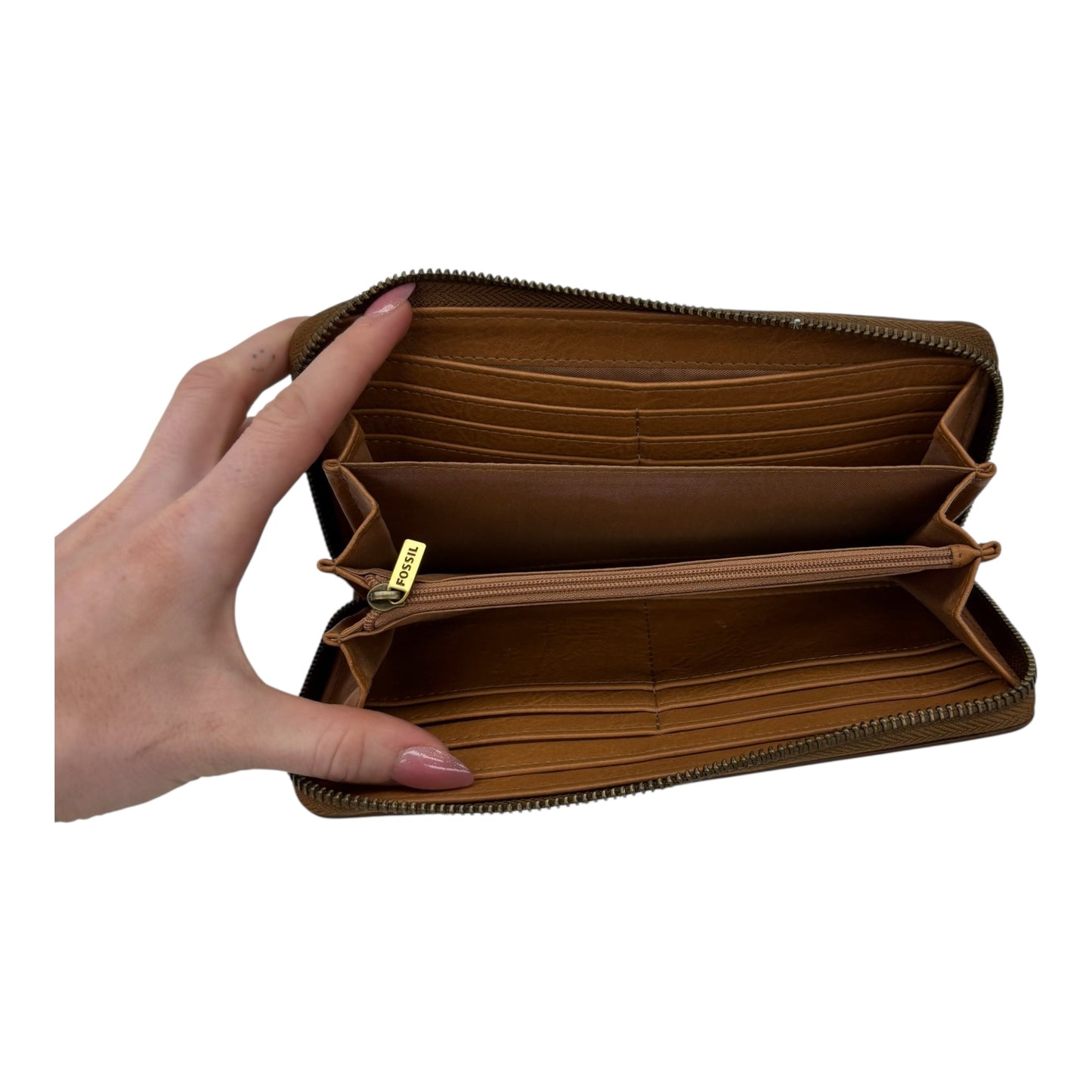 Wallet Leather By Fossil In Brown, Size:Large