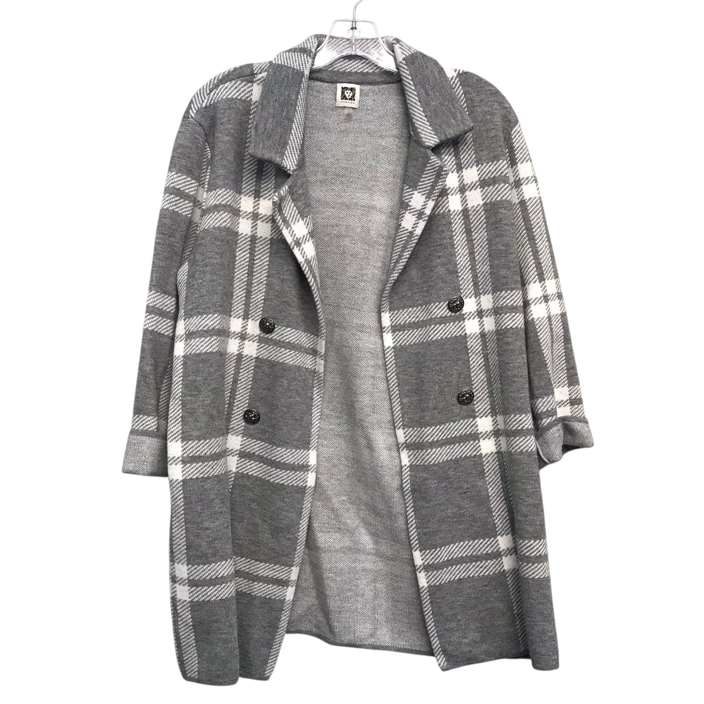 Sweater Cardigan By Anne Klein In Plaid Pattern, Size:L