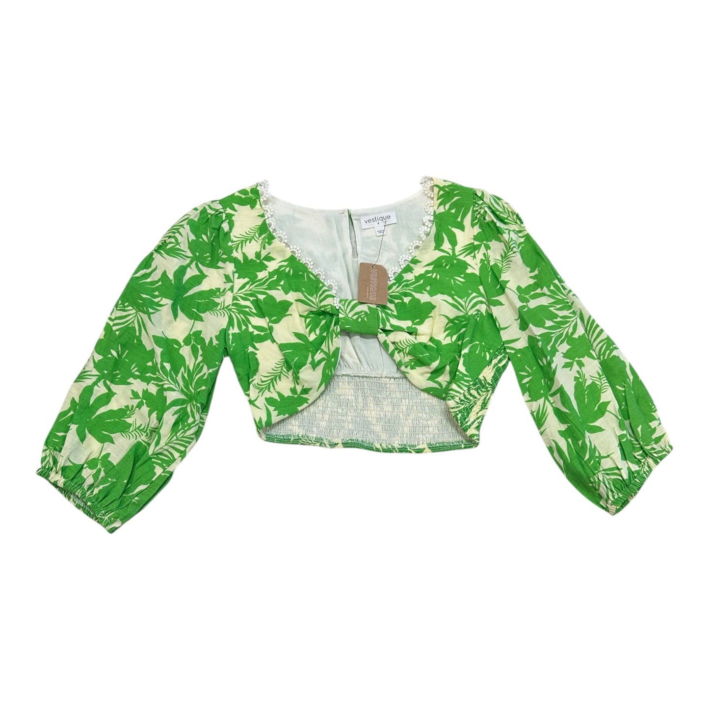 Top 3/4 Sleeve By Vestique In Green & White, Size:S