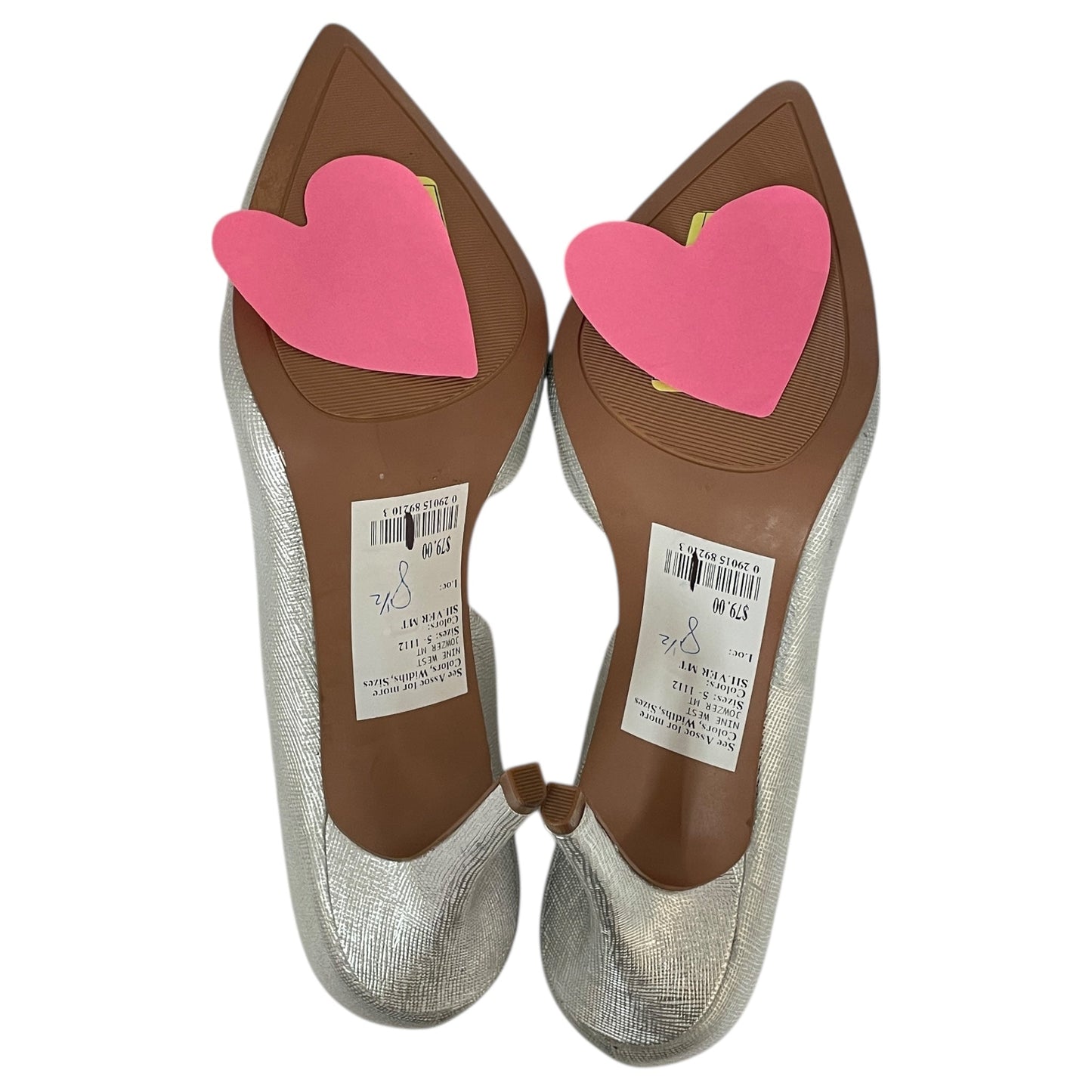 Shoes Heels Stiletto By Nine West In Silver, Size:9