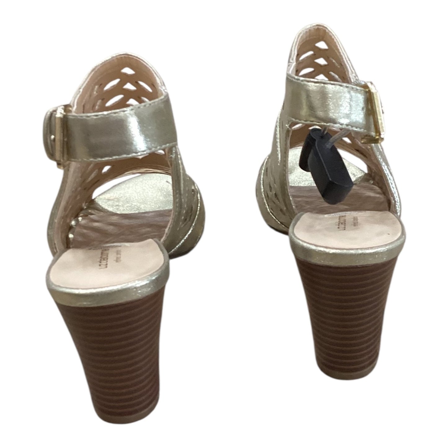 Sandals Heels Block By Liz Claiborne In Gold, Size:9
