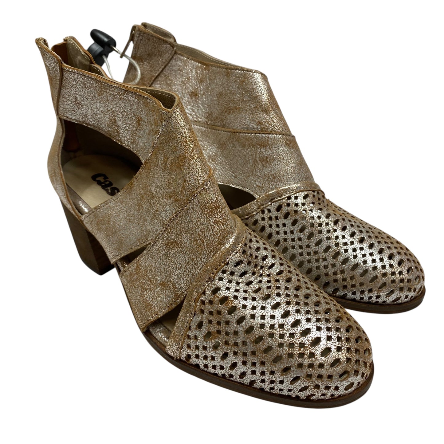 Boots Ankle Heels By Casta In Silver & Tan, Size:7.5a