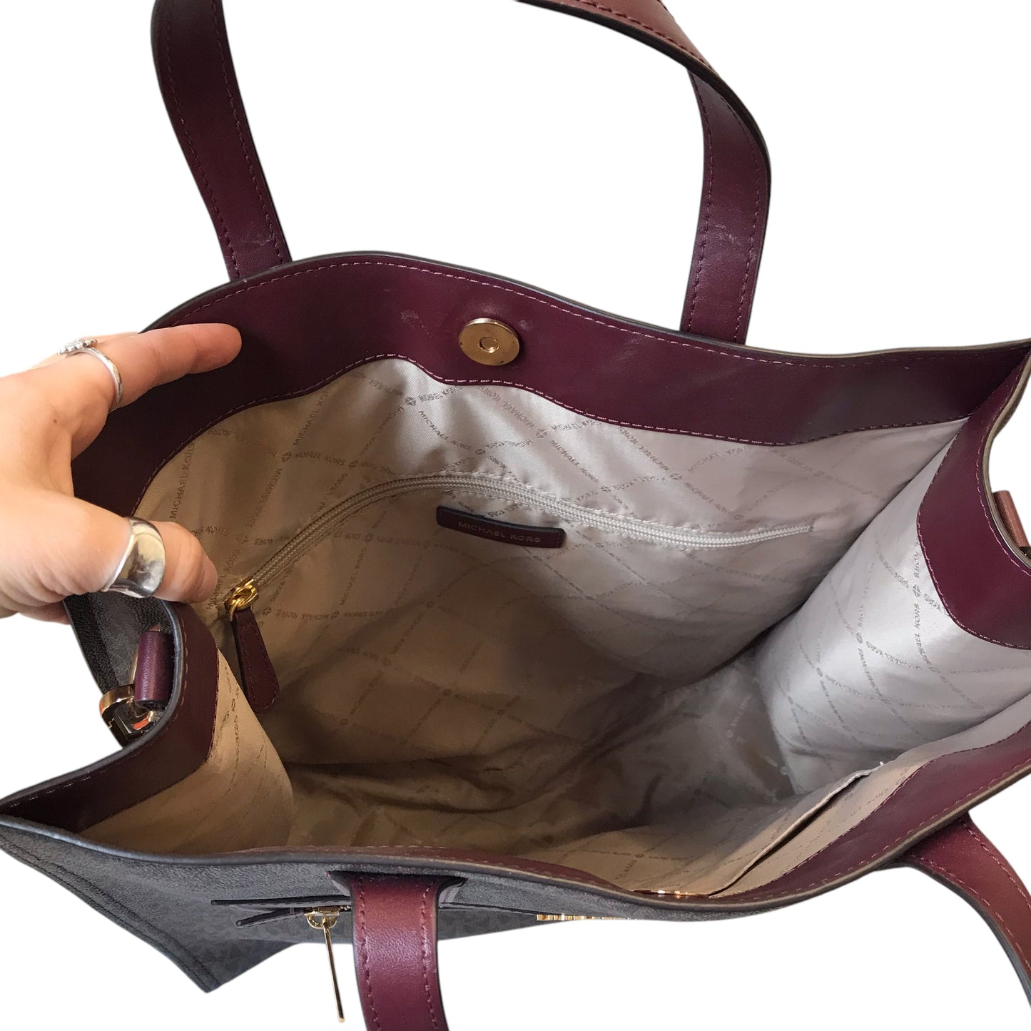 Handbag Designer By Michael Kors In Red & Tan, Size:Large