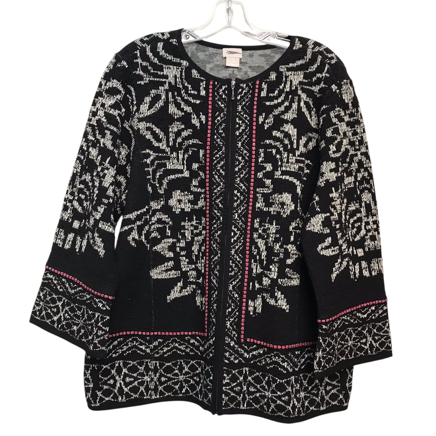 Sweater Cardigan By Chicos In Black & White, Size:Xl