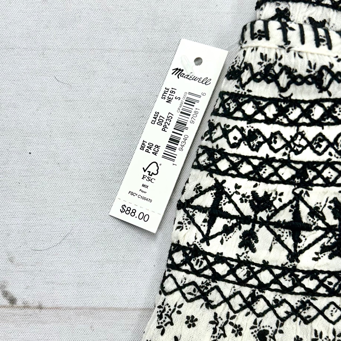 Top Long Sleeve By Madewell In Black & White, Size: S