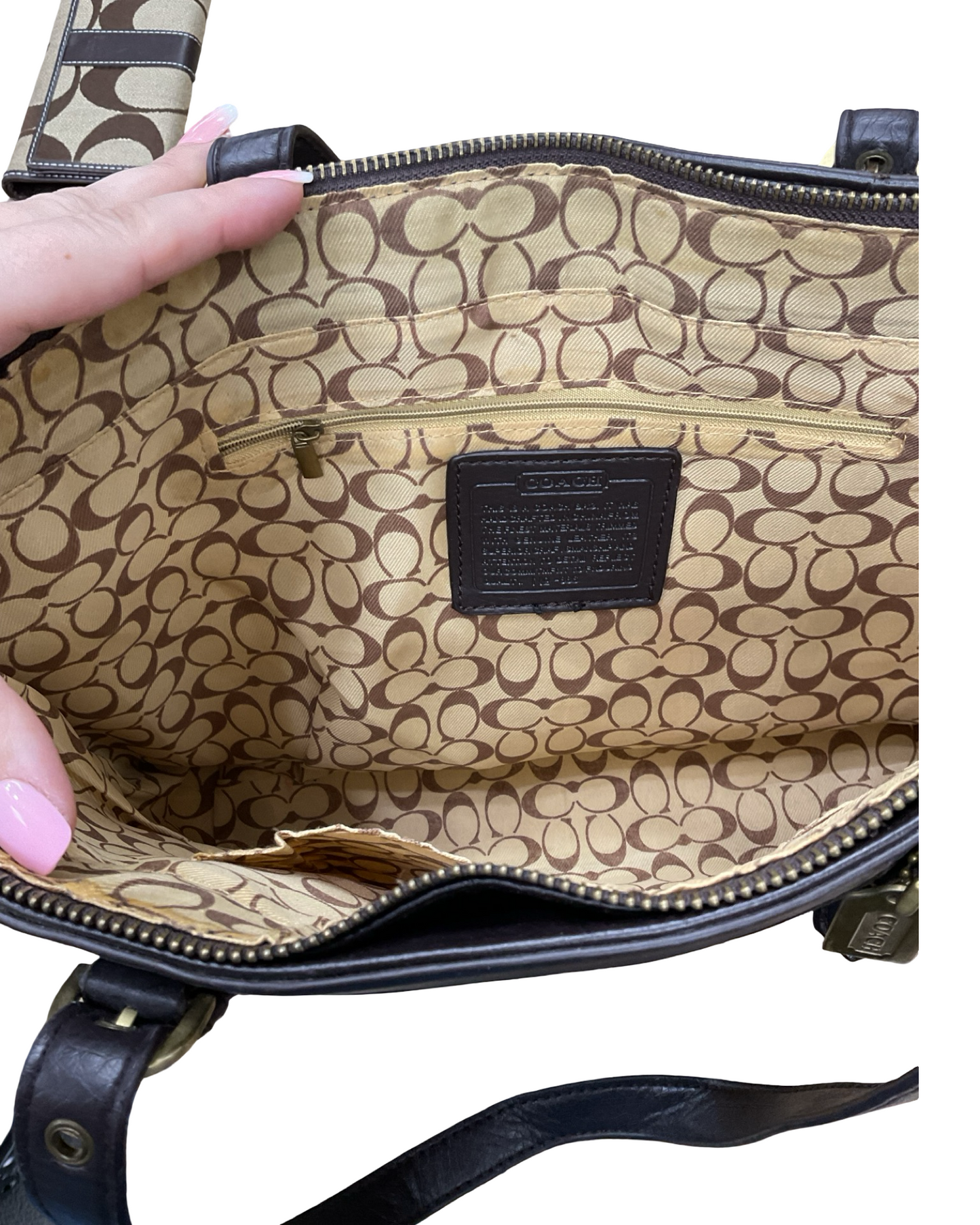 Handbag Designer By Coach In Brown, Size:Large