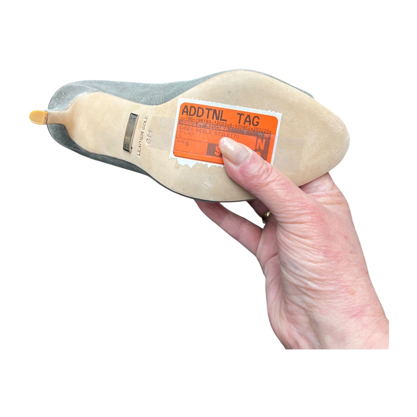 Shoes Heels Stiletto By Badgley Mischka In Silver, Size:6