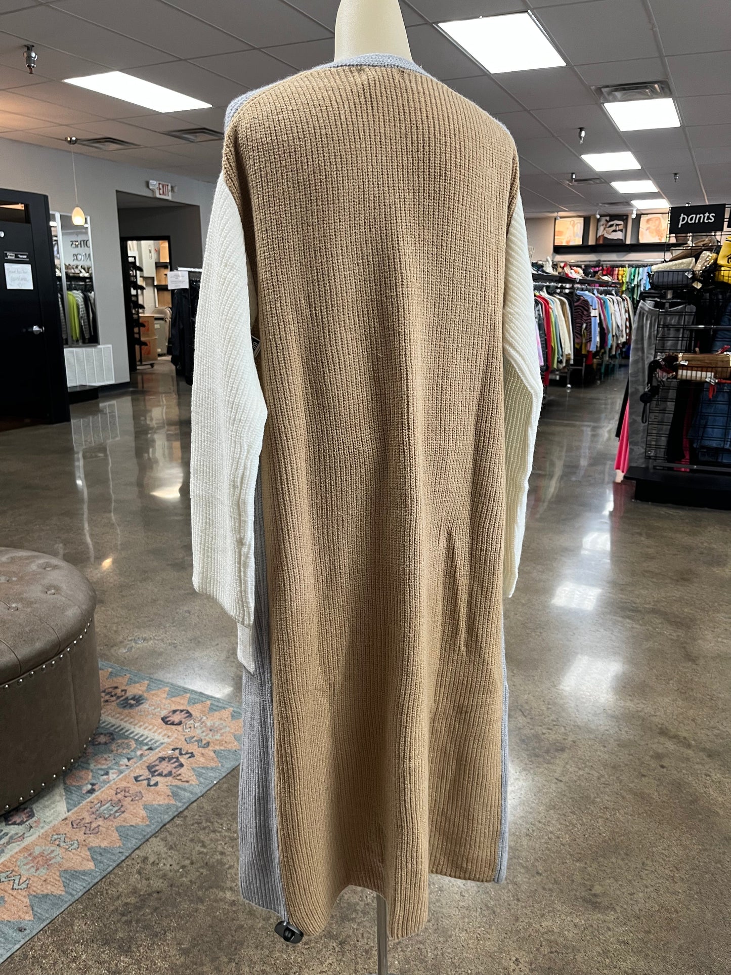 Sweater Cardigan By Elan In Grey & Tan, Size:S