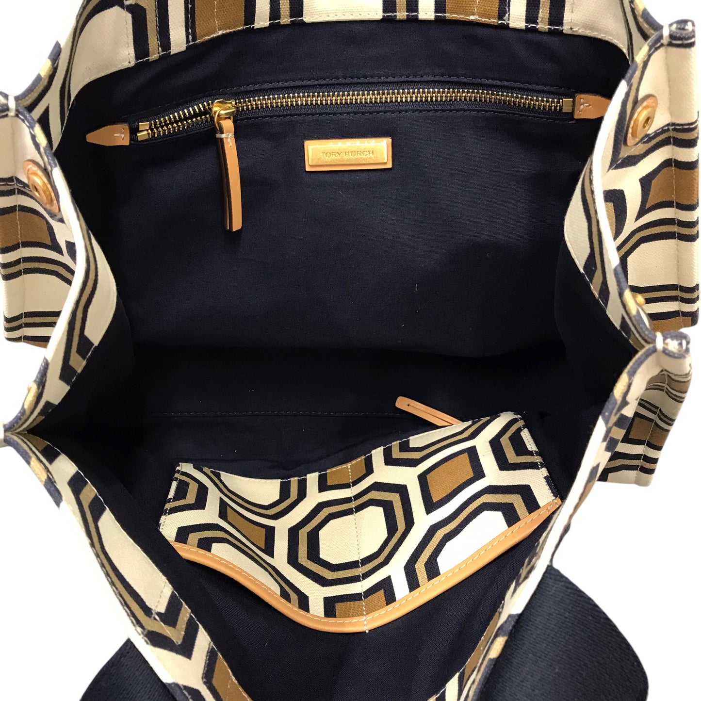 Tote Designer By Tory Burch In Blue & Cream, Size:Large