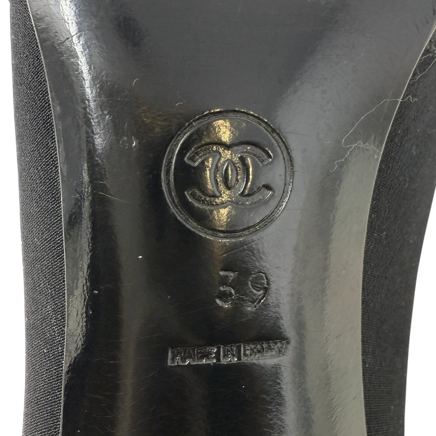 Satin Woven Pumps Luxury Designer By Chanel In Black, Size: US 8/ FR 39