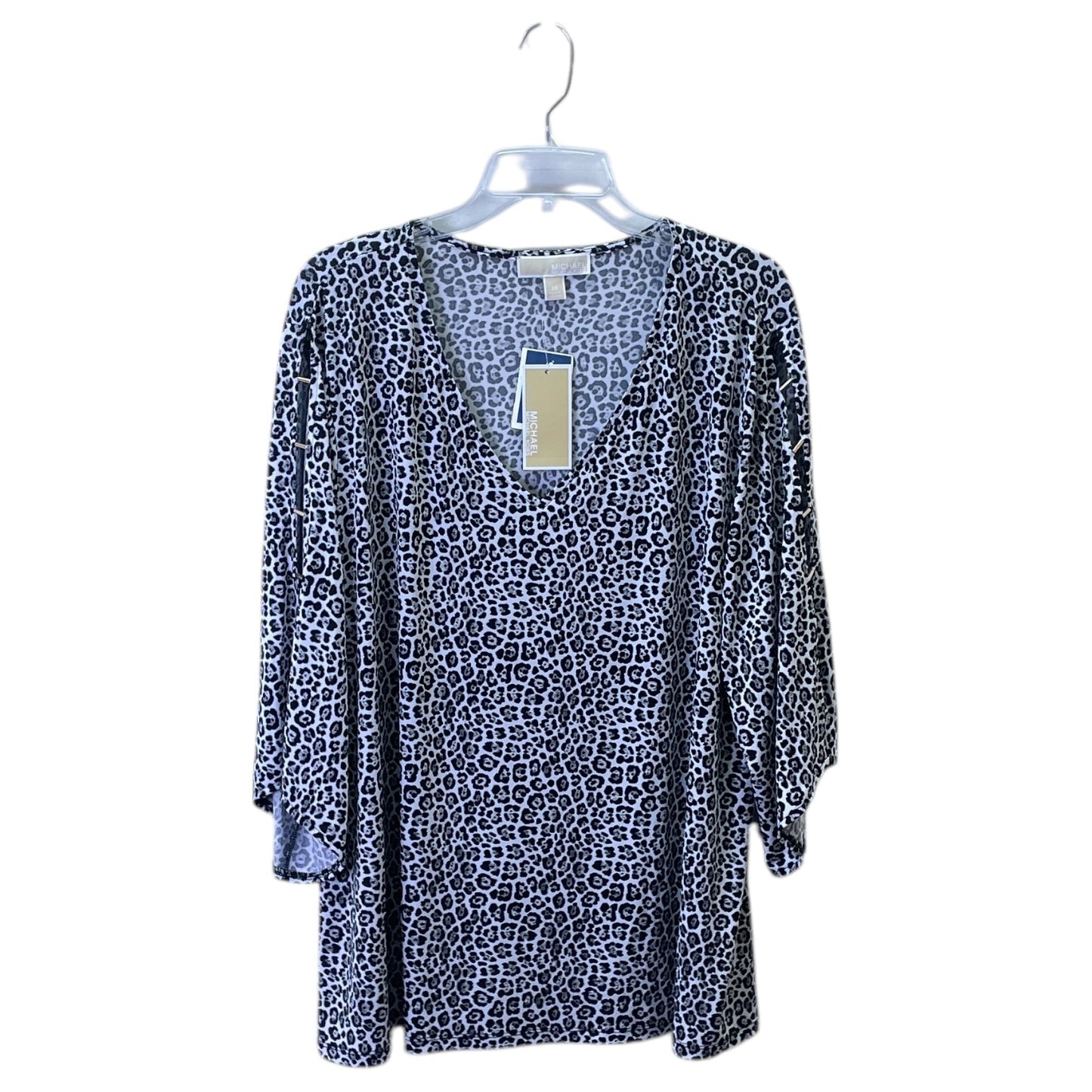 Top 3/4 Sleeve By Michael By Michael Kors In Black & White, Size:3X