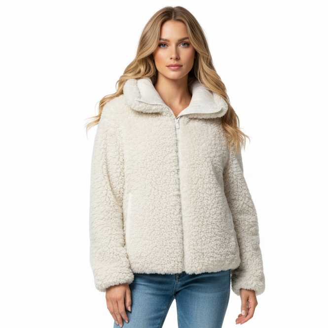 Kennie Jacket Faux Fur & Sherpa By Save The Duck In Cream, Size: XL