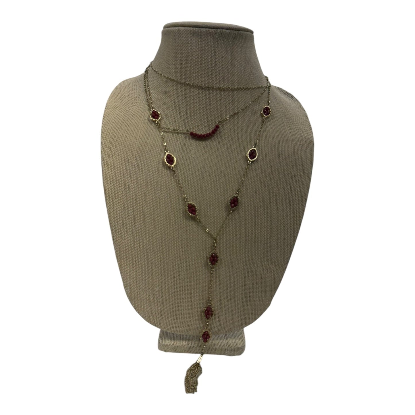 Necklace Layered In Gold & Red