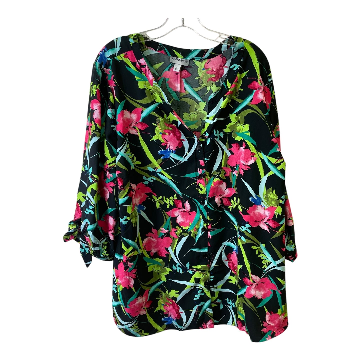Top 3/4 Sleeve By Catherines In Black, Size:2X