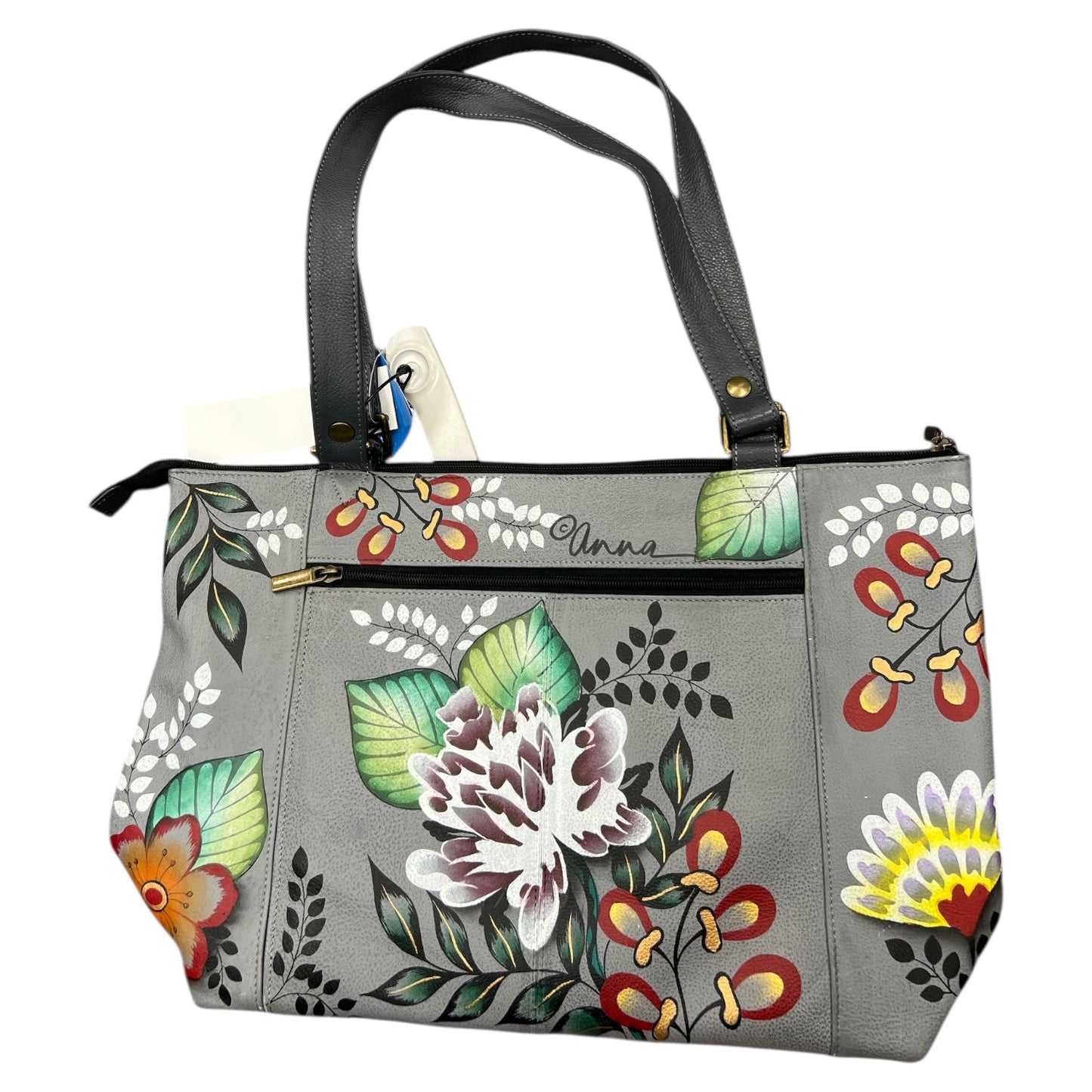 Handbag Leather By Anuschka In Grey, Size:Large