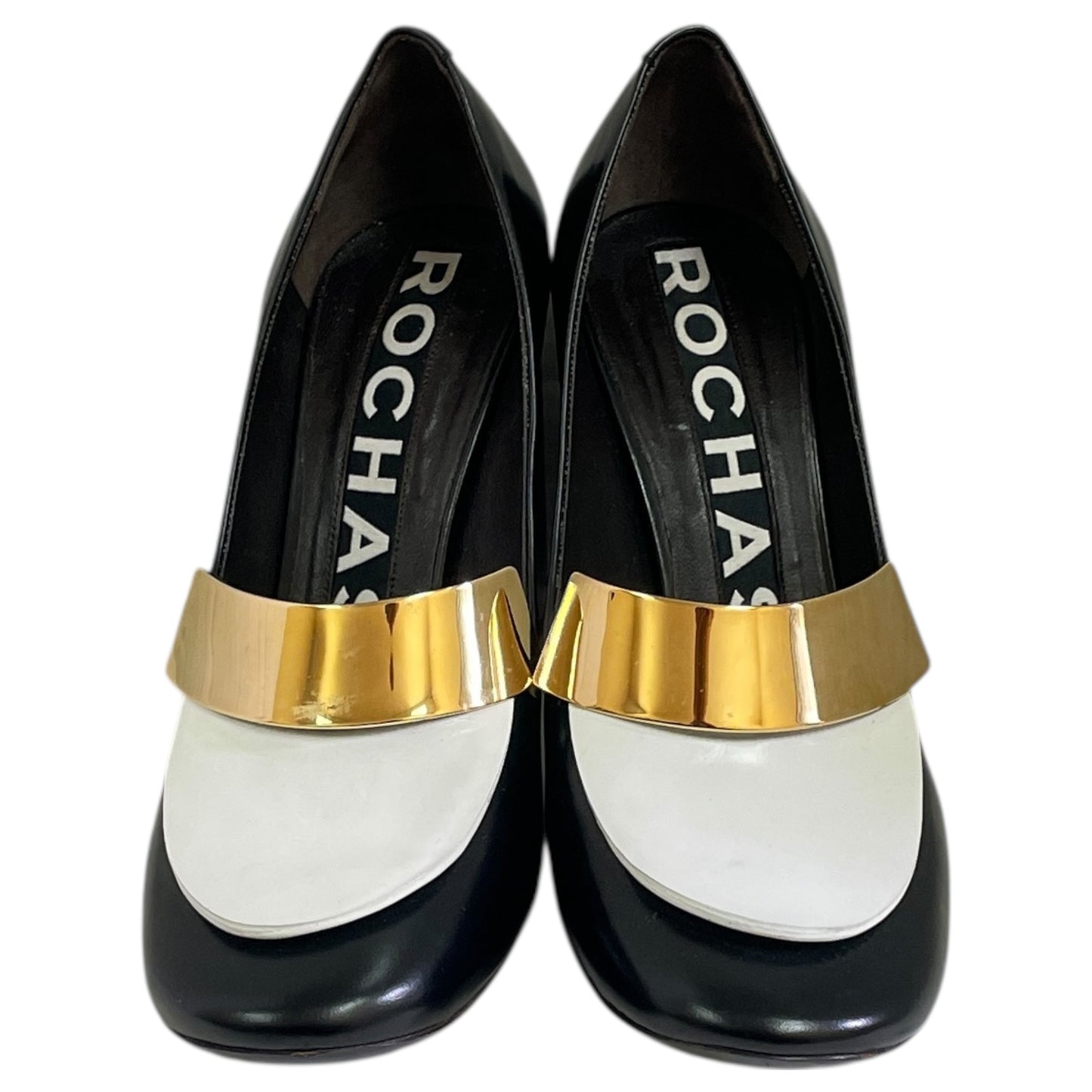 Shoes Heels Block By ROCHAS In Black & White, Size:8