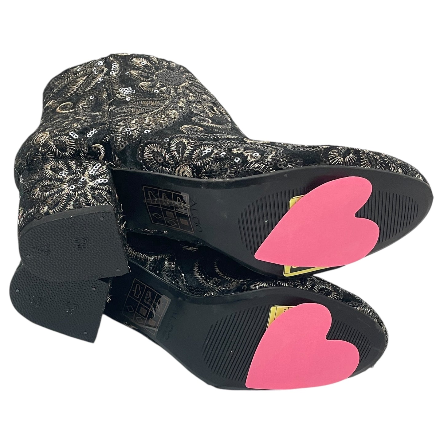 Boots Ankle Heels By Aldo In Black & Silver, Size:6.5