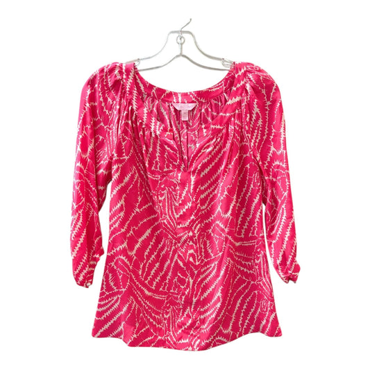 Top Ss Designer By Lilly Pulitzer In Pink & White, Size:Xs