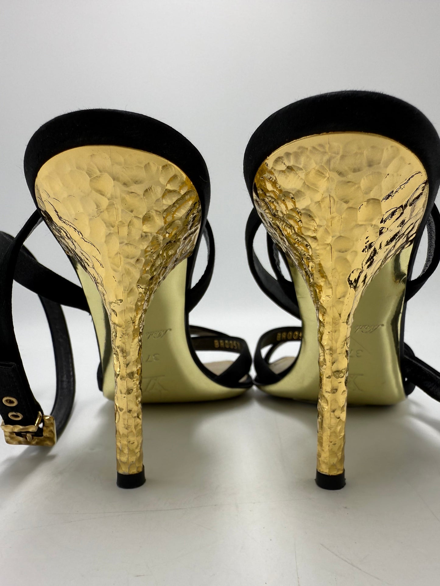 Louis Vuitton Satin and Hammered Gold Luxury Heels , Size: 7.5 / 37.5