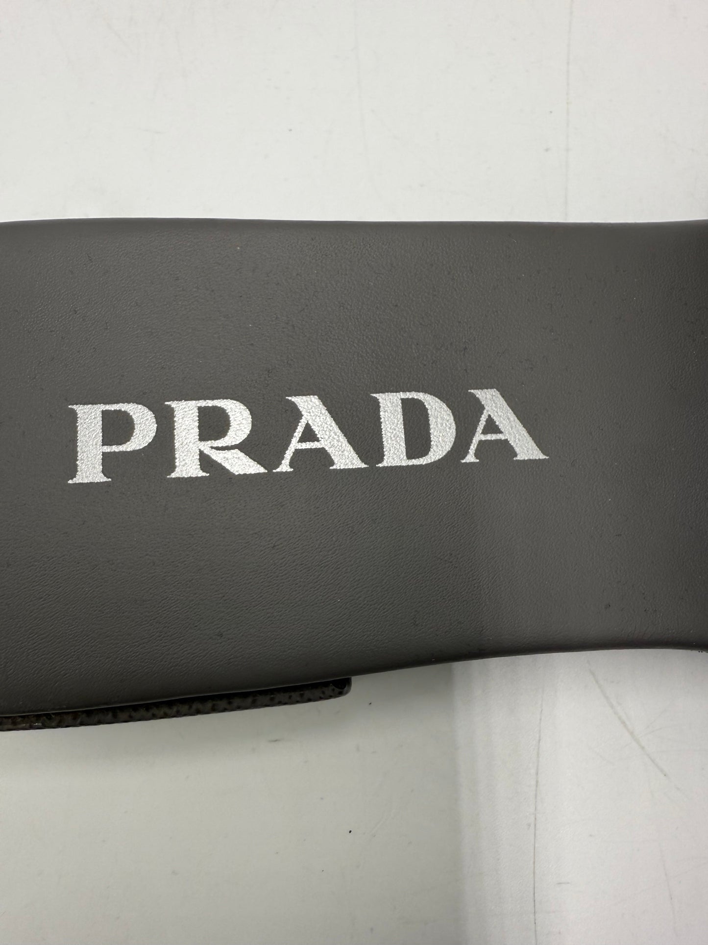 Prada Saffiano Logo Luxury Designer Slides, Size: 8