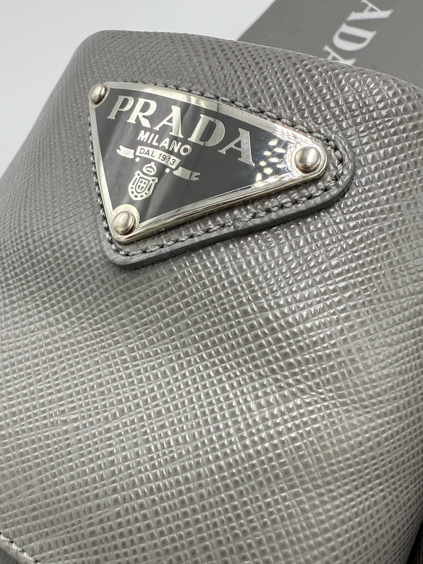 Prada Saffiano Logo Luxury Designer Slides, Size: 8