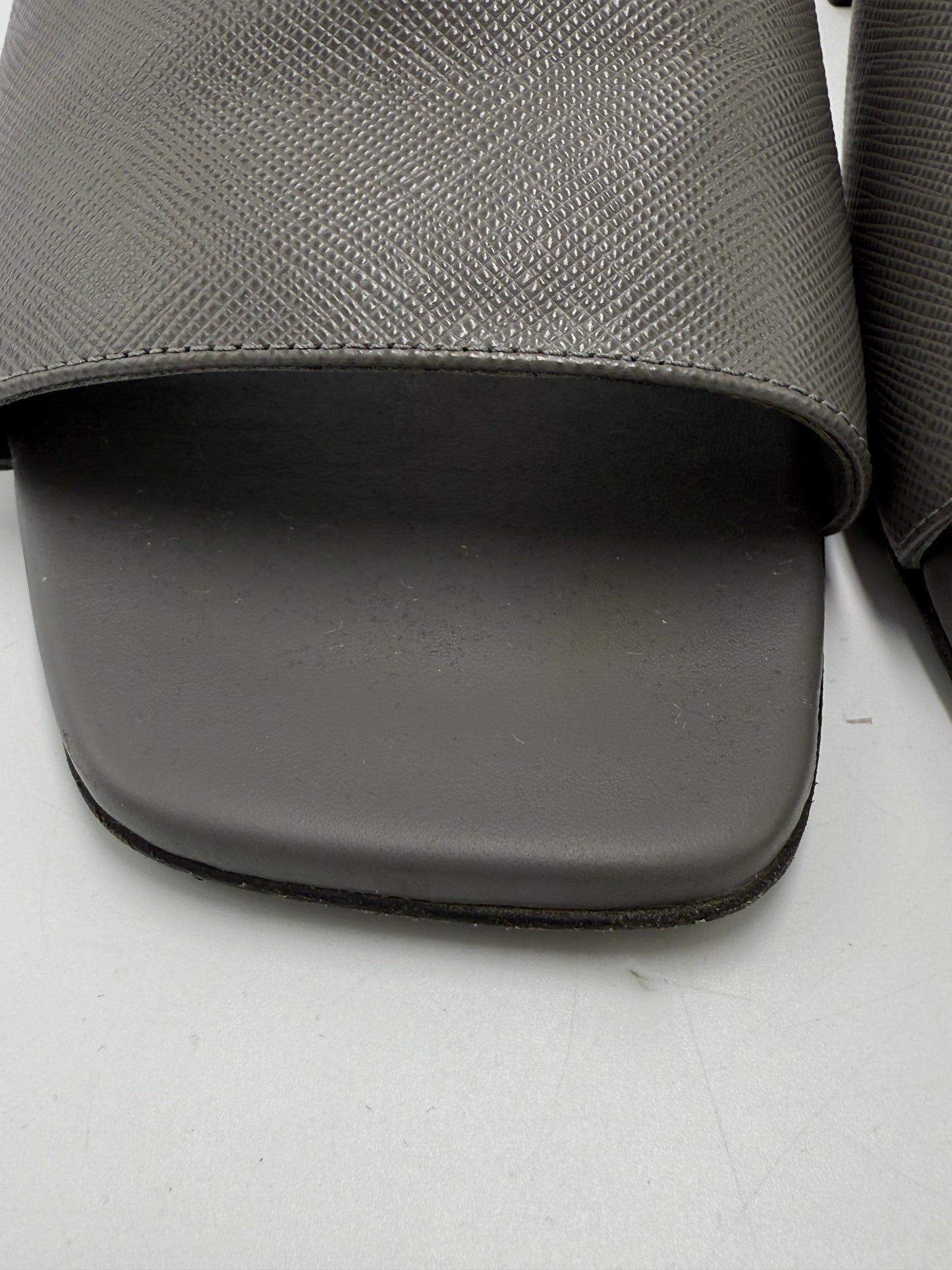 Prada Saffiano Logo Luxury Designer Slides, Size: 8
