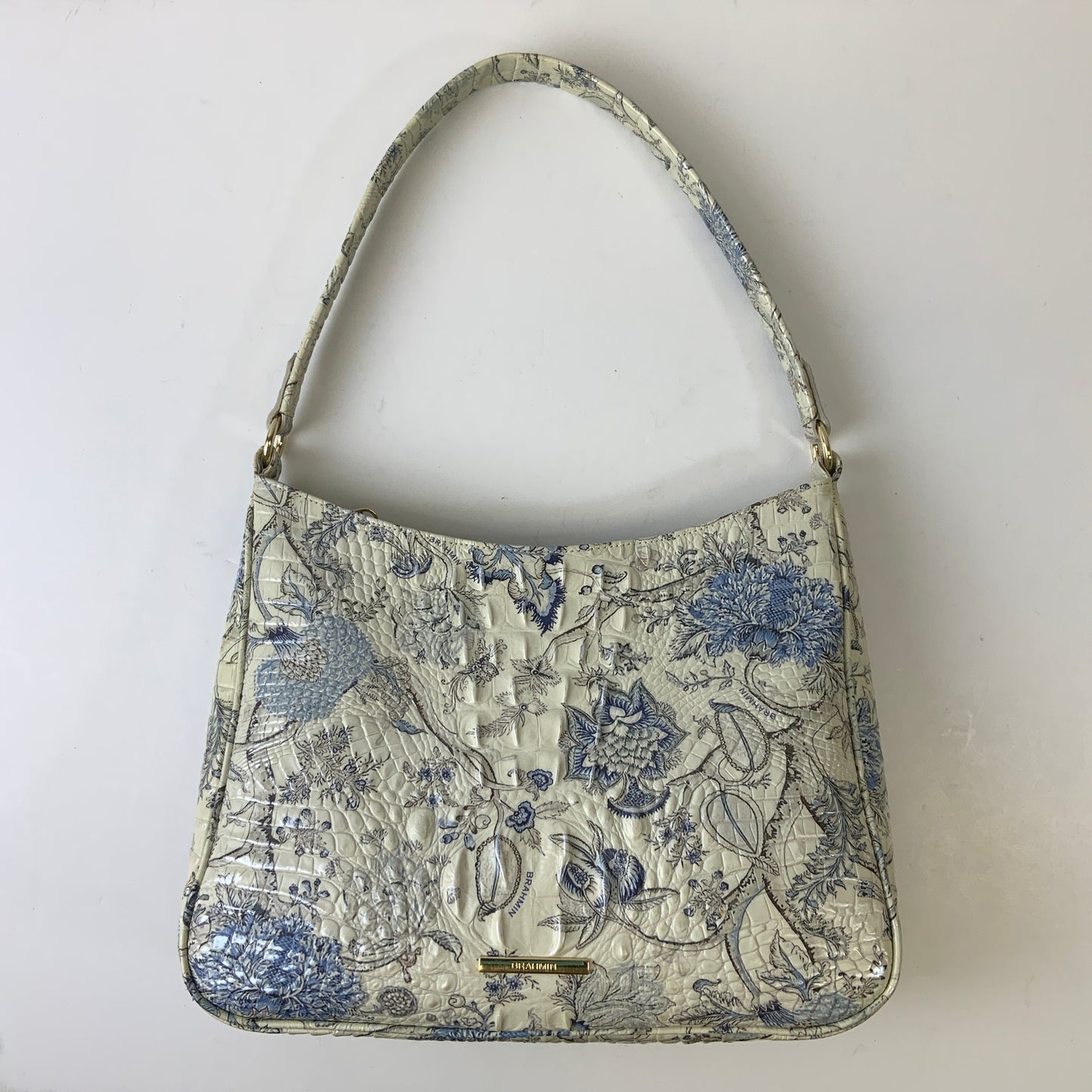 Handbag Designer By Brahmin In Blue & Cream, Size:Medium