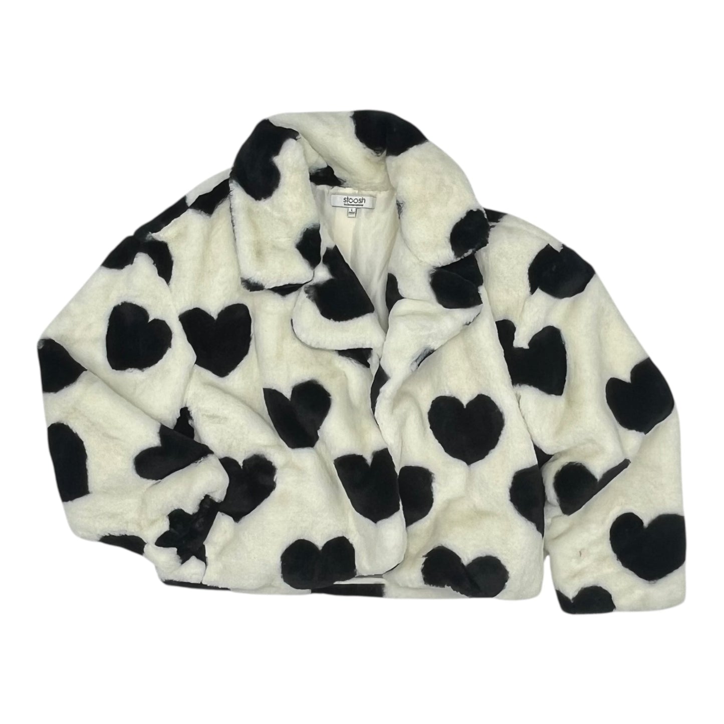 JACKET FAUX FUR & SHERPA by CLOTHES MENTOR in BLACK & CREAM, Size:L
