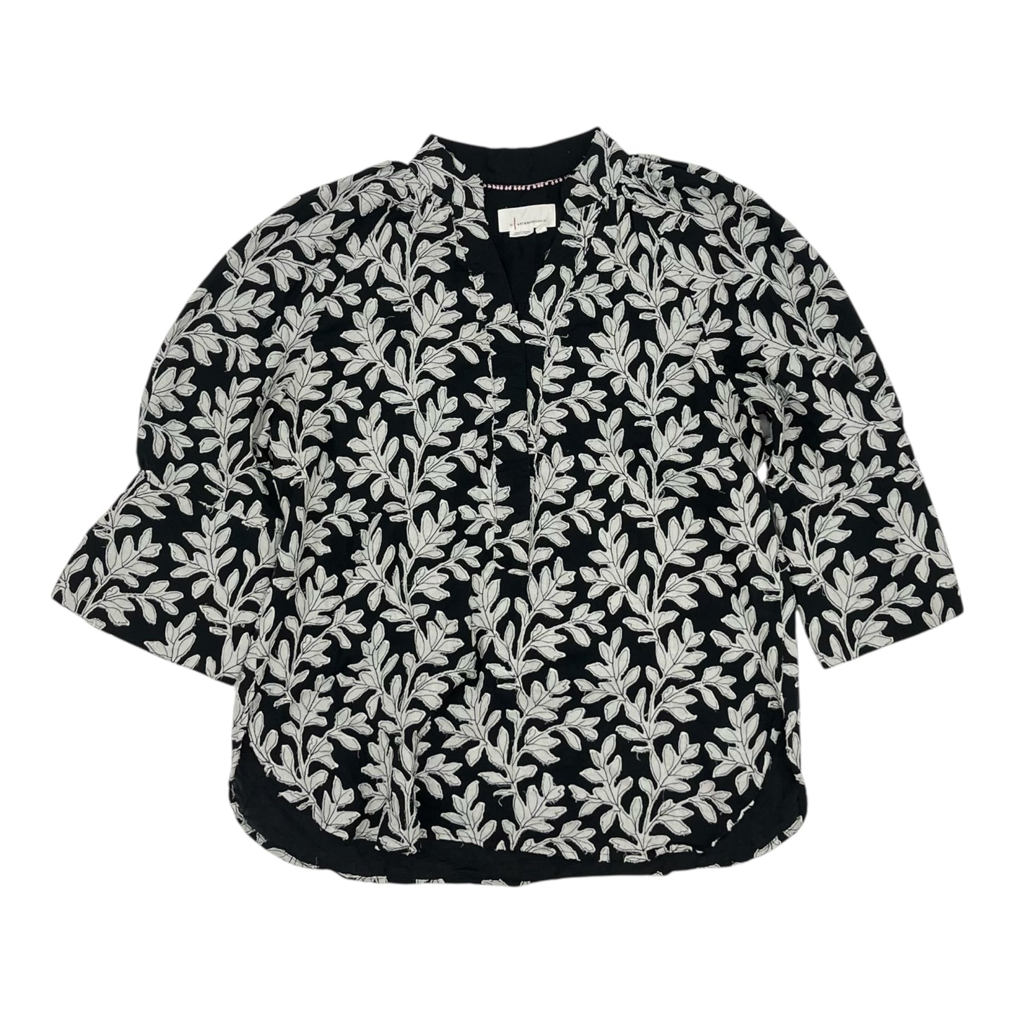 Blouse Ls By Anthropologie In Black & Cream, Size:M
