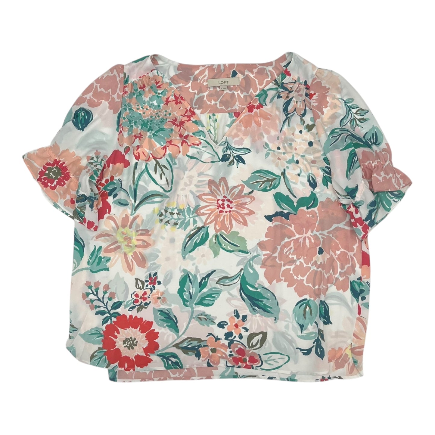 Blouse Ss By Loft In Floral Print, Size:Xl